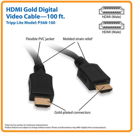 Tripp Lite HDMI Cable 4K Digital Video with Audio, UHD (M/M), Black    3ft