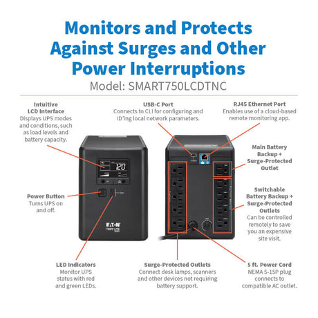 Tripp Lite Cloud-Connected UPS Line-Interactive  750VA 900W 120V Tower