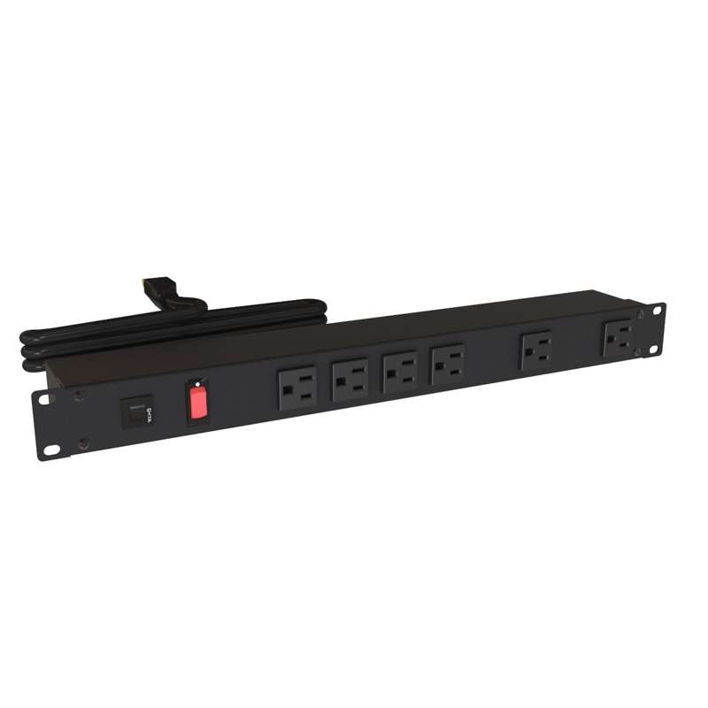 Hammond 1582 PDU (1P) 15A/125V w/Switch FO (6) 5-15R P/5-15P 15ft BK