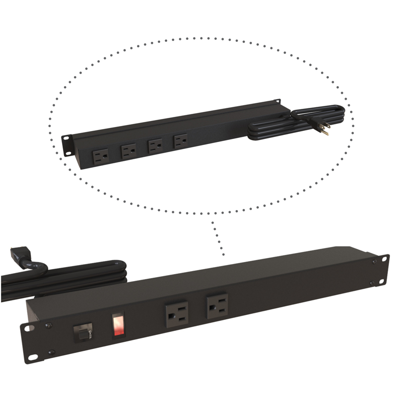 Hammond 1583 PDU 15A/125V (1P) Switch FO(2) RO(4) O(5-15R)P/L5-15P 15 ft BK