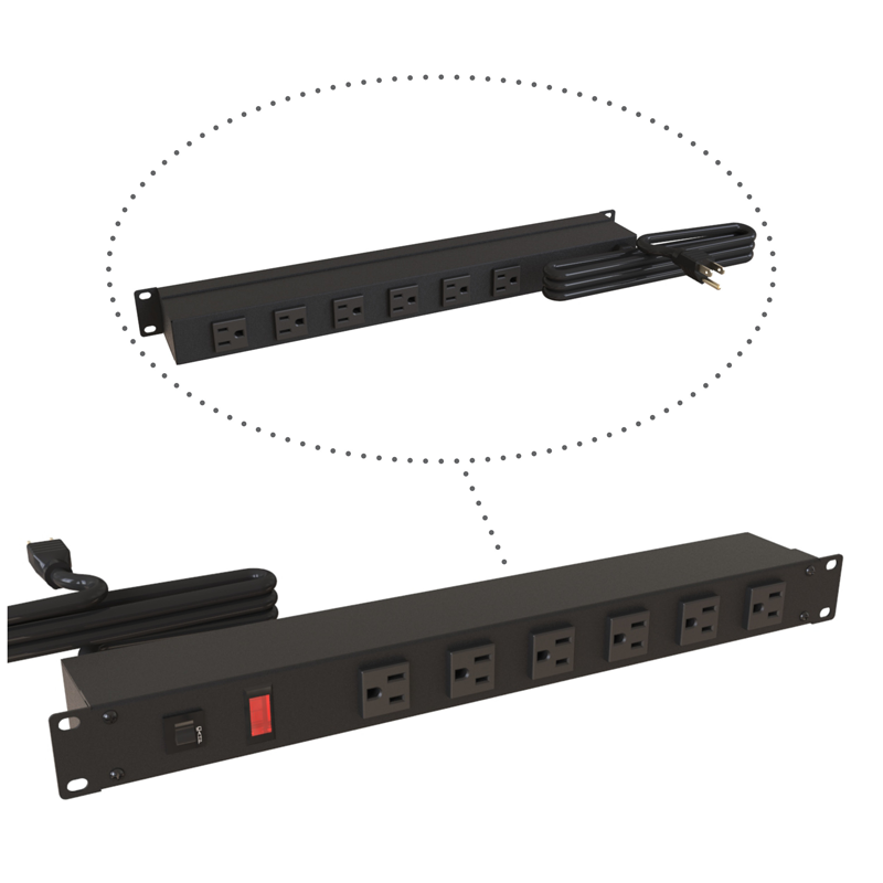 Hammond 1583 PDU 15A/125V (1P) I/Switch FO(6) RO(6) O(5-15R)P/L5-15P 6 ft BK