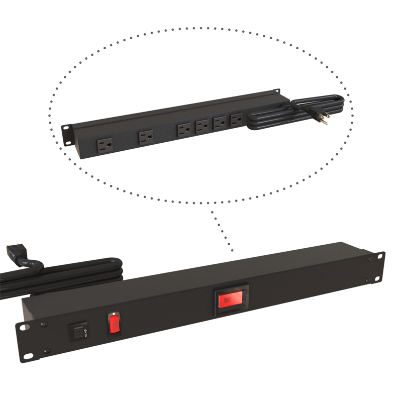 Hammond 1583 PDU 15A/125V (1P) Switch/Metered RO(6)5-15R P(5-15P) 15 ft BK