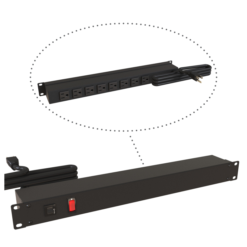 Hammond 1583 PDU 15A/125V (1P) Switch RO(8) O(5-15R)P/L5-15P 6 ft BK