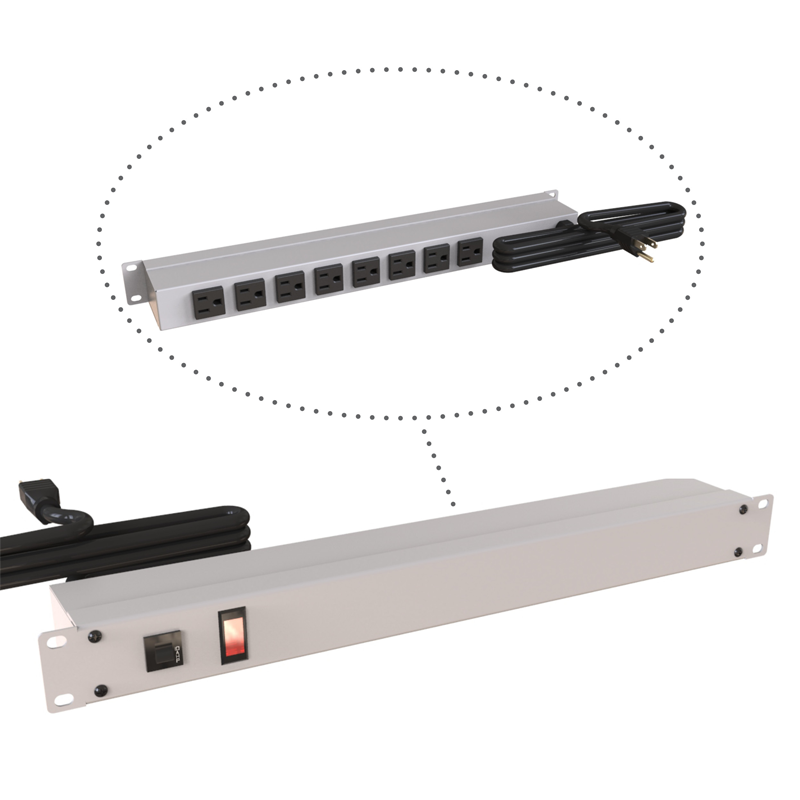 Hammond 1583 PDU 15A/125V (1P) Switch RO(8) O(5-15R)P/L5-15P 15 ft GY