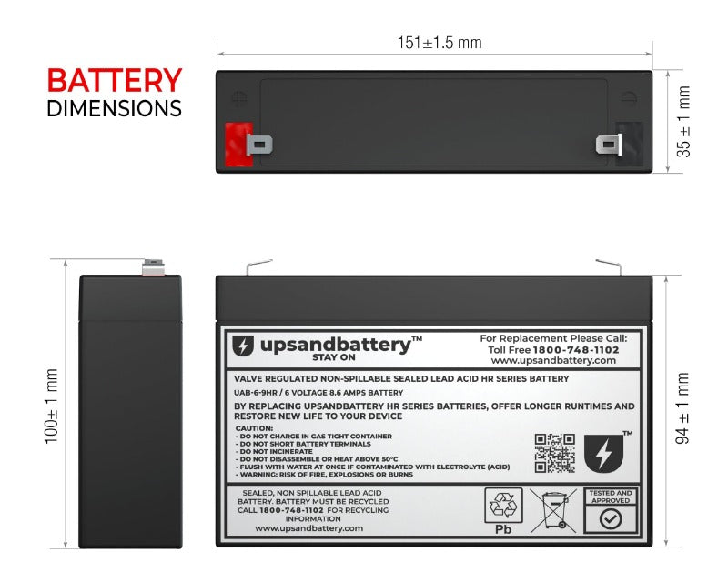 Battery (UPS Rated) - Sealed Lead Acid  6V  9AH