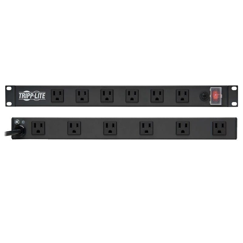 Tripp Lite Power Strip 15A 5-15P, 12 right angle outlets 1U Rack Mount 15ft cord