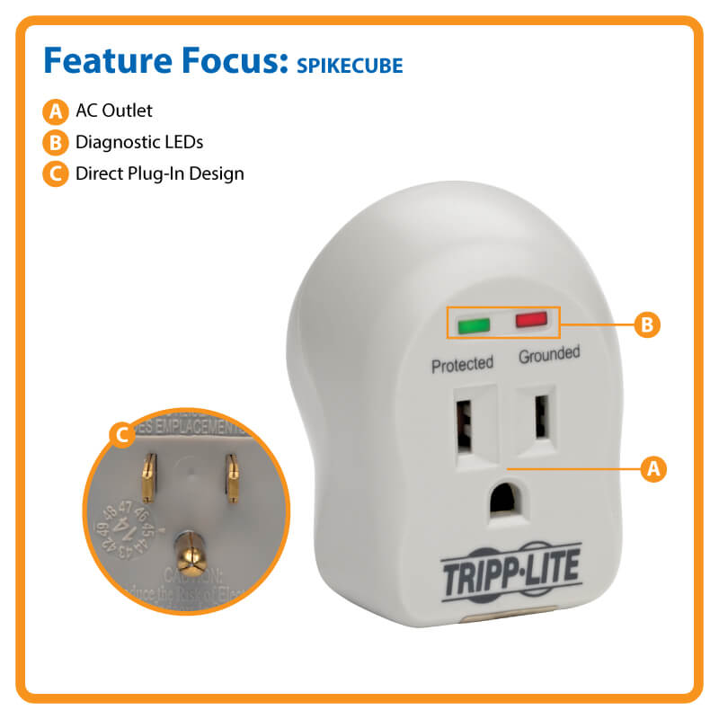 Tripp Lite Surge Protector  1-Outlet  600Joules Direct Plug-In