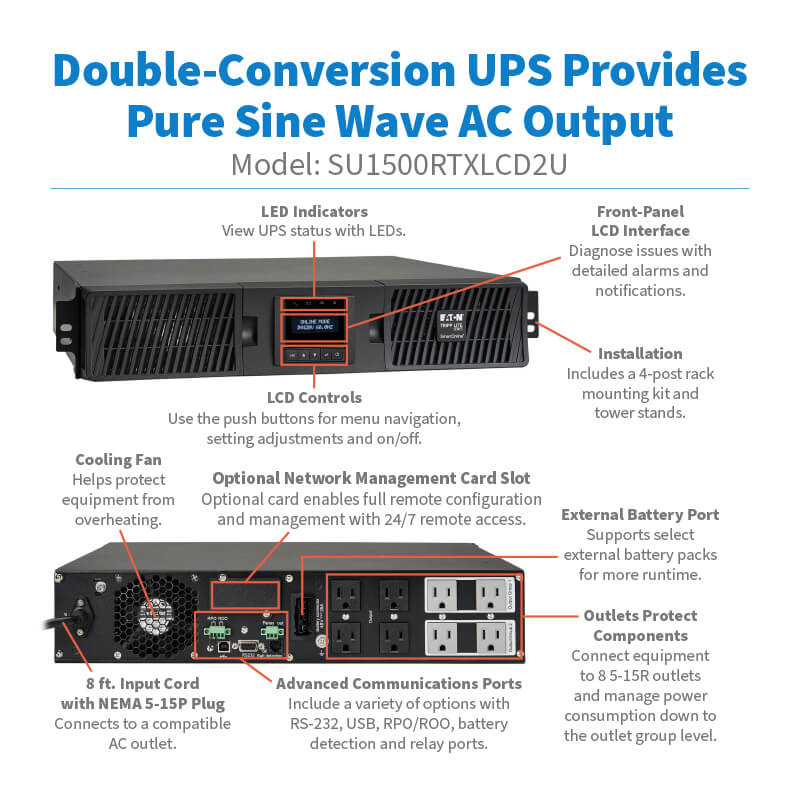 Tripp Lite SmartOnline 1.5kVA 1350W 120V Double-Conversion 2U