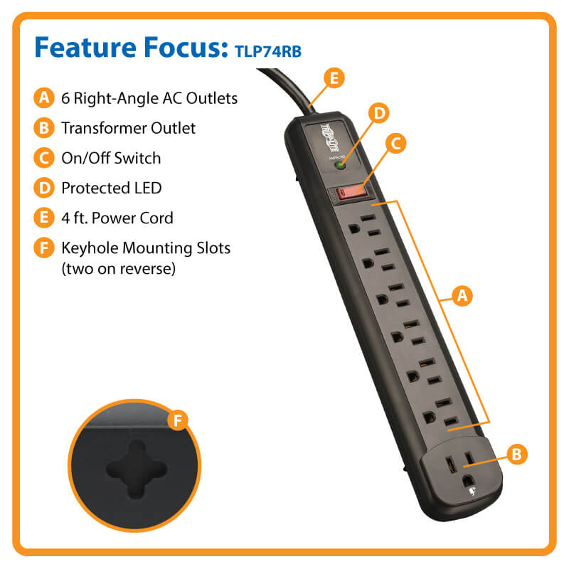 Tripp Lite Protect It!  7-Outlet 1080Joules 4ft Cord 6 Right-Angle Outlets