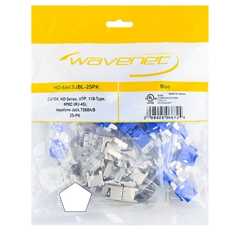 Wavenet Keystone Jack CAT6A, HD Series, UTP, 110-Type, T568A/B, White 25PK