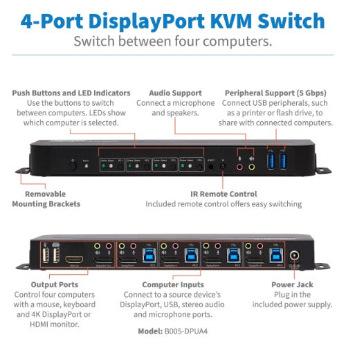Tripp Lite KVM Switch Desktop 4-Port DisplayPort/USB