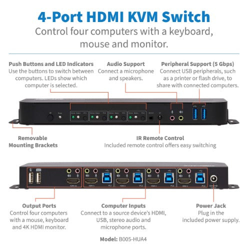 Tripp Lite KVM Switch Desktop 4-Port HDMI/USB