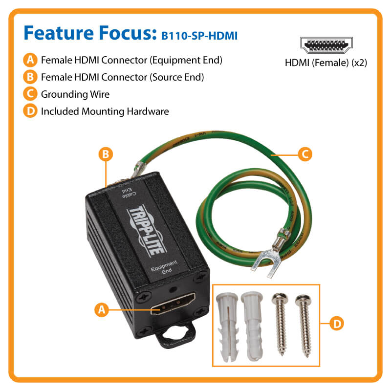 Tripp Lite Surge Protector HDMI4K, HDCP, Metal Case, IEC Compliant, TAA