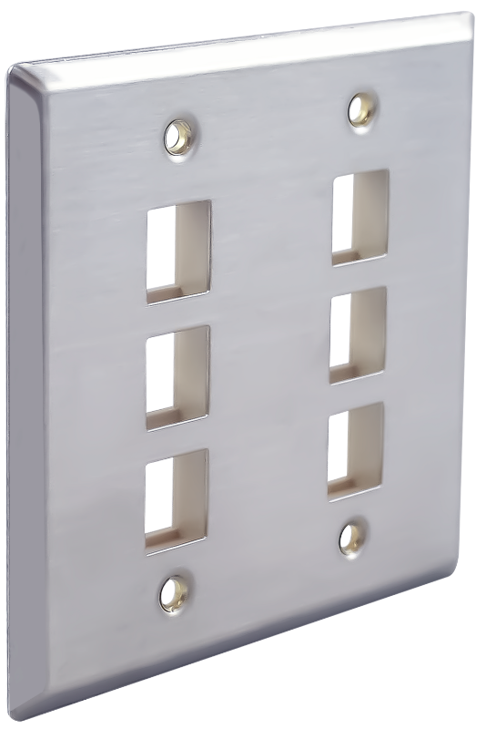 Wavenet FacePlate Stainless Steel Double Gang,  6-PORT