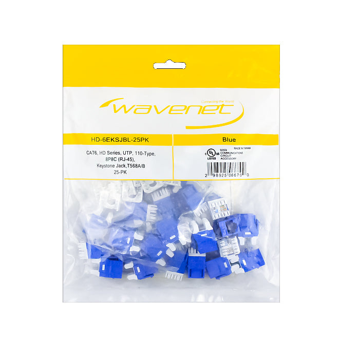 Wavenet Keystone Jack, CAT6, HD Series, UTP, 8P8C, T568A/B, Blue, 25 pack