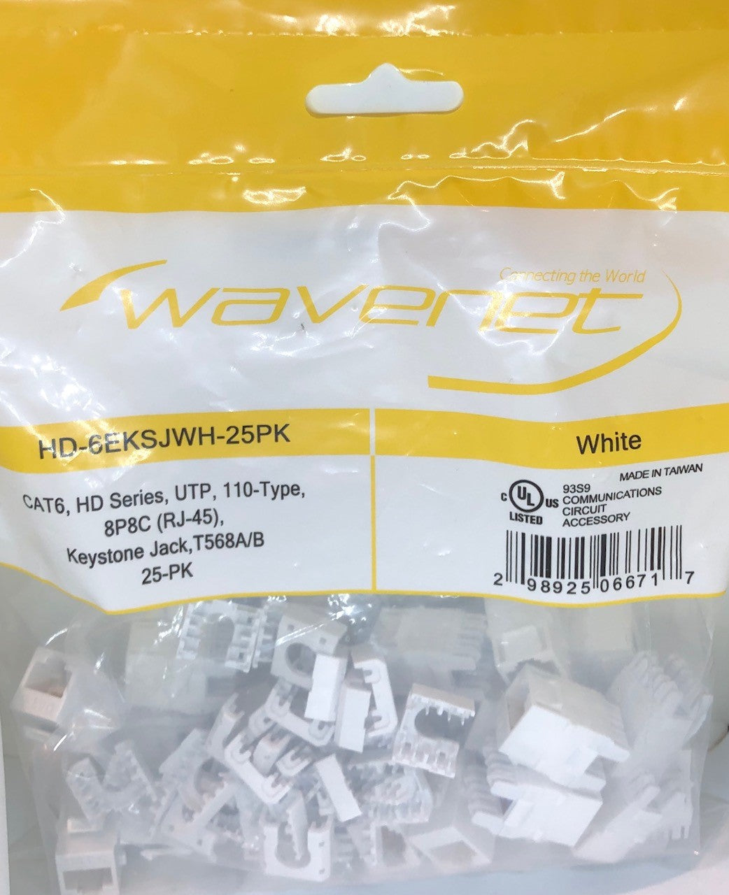 Wavenet Keystone Jack, CAT5E, HD Series, UTP, 110, 8P8C,T568A/B, White, 25PK
